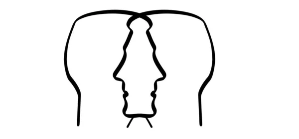 Dessin Animé Profil Profil Ligne Modèle Deux Owerlap Silhouette Têtes — Image vectorielle