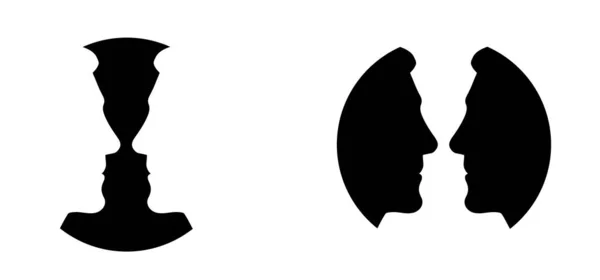 Cartoon Rund Kreis Gesicht Profil Linienmuster Zwei Überlappende Umrisse Silhouette — Stockvektor