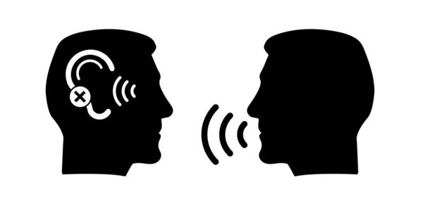 Потеря слуха. Проблемы со слухом. Тяжелый слуховой аппарат для глухих. инвалидность и глухота, голосовой знак. Заглушка для медицинской проблемы. Значок слухового усилителя. 