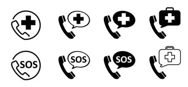 Acil bir durumda, doktor ya da ambulans çağırın. İlaç ve sağlık. Tıp ve sağlık hizmetleri, tıbbi destek kavramı. 112 numara ya da 911. Telefon rehberliği tabelası. Tıbbi yardım ikonu. Hastane, yardım hattı.