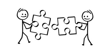 Connecting puzzle elements. Teamwork, jigsaw puzzle pieces connection line pattern. Puzzle pieces icon or pictogram. Business concept. Symbol of teamwork, cooperation, partnership. clipart