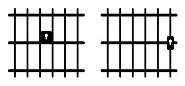Detaylı hücre kapısı. Mahkum, kolluk kuvvetleri ve ceza adaleti işareti. Kelepçe için. Hapishane, parmaklıklar hapishane ikonu. Hapisteki eller. Köle demiri. Mahkum ya da tutuklu, mahkumları ya da köleleri hapsediyor..