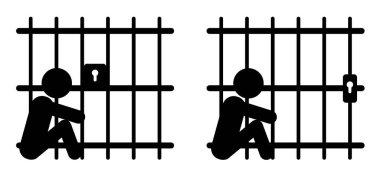 Detaylı hücre kapısı. Mahkum, kolluk kuvvetleri ve ceza adaleti işareti. Kelepçe için. Hapishane, parmaklıklar hapishane ikonu. Hapisteki eller. Köle demiri. Mahkum ya da tutuklu, mahkumları ya da köleleri hapsediyor..