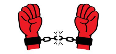 İnsan Hakları Günü. Kölelik zinciri, elleri kelepçeli. Kırık, zincirli, elleri kelepçeli. Köle demiri, mahkum, sorunlar, mahkum, özgürlük, borç, bağımlılık özgürlüğü, özgürlük, kölelik kavramı. Pranga. 