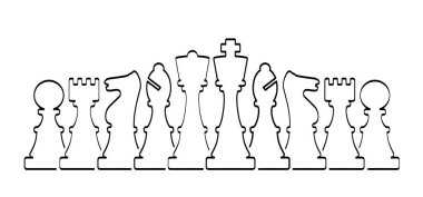 Satranç taşları, kule fili, kral kraliçe satranç tahtası vektör ikonu ya da sembol parçaları düz stil başlangıç figürleri turnuva stratejisi silüet dama tahtası. Kare denetleyici