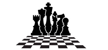 Satranç taşları, kule fili, kral kraliçe satranç tahtası vektör ikonu ya da sembol parçaları düz stil başlangıç figürleri turnuva stratejisi silüet dama tahtası. Kare denetleyici