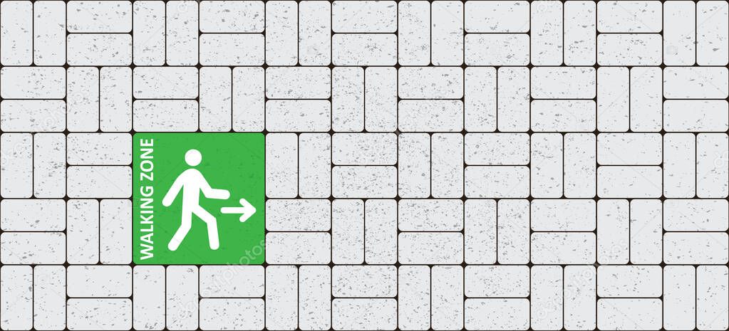 Walking zone. Pedestrian symbol. traffic road sign. Paving stones pattern. sidewalk tiles. Pavement stones. Street cobblestone, tile path. Vector bricked, pebbled surface, ground