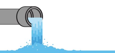 Milieu simgesi. Atık su, kirli su. Kanalizasyon borusu ikonu. Borudan akan sıvının nehre ya da denize akması. Endüstriden kaynaklanan atık su kirliliği. Kanalizasyon sistemi. Sanayi drenajı. Kanalizasyon, boru hattı.