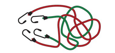 Çizim karikatürü, kancalı elastik. Kancalarla kordon. Bungee Spider işareti. İp simgesi. Kancalı örgülü elastik kayış için. Lastik bant. Bungee kordonları. Çelik kancalı lastik kayış. bagaj rafı.