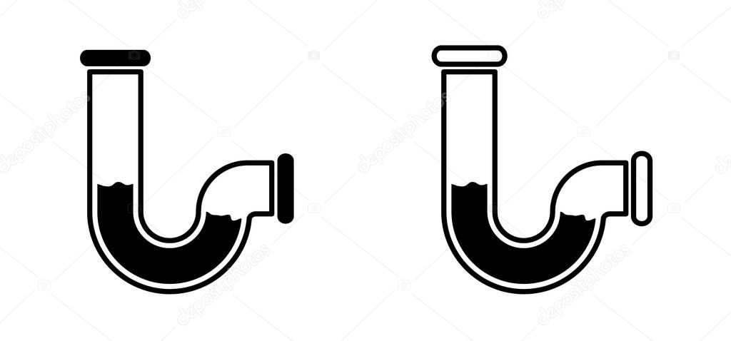 Drain cleaning icon. Clogged pipe line. Plumbing. Drain pipe clogged with mud or dirt. Clogged sink pipes. Kitchen sink logo. Canalization Problem, waterway for repair. Cleaner sewage. Service concept