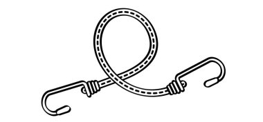 Çizim karikatürü, kancalı elastik. Kancalarla kordon. Bungee Spider işareti. İp simgesi. Kancalı örgülü elastik kayış için. Lastik bant. Bungee kordonları. Çelik kancalı lastik kayış. Araba ya da bisiklet için..