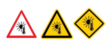 Dikkat, yaz konsepti. Yüksek sıcaklık uyarısı. Termometre ya da sıcaklık gösteriyor. Sıcak hava tabelası. Çok sıcak ve kavurucu. Parlak güneş, sıcak çarpması riski.