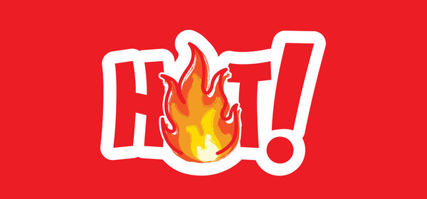 Slogan hot sale or big  deal. Ablaze. Red, orange and yellow Fire flames. Cartoon, flame with burning red hot sparks. Drawn, flat vector flamme icon. Drawing burn, bonfire flames pattern. 
