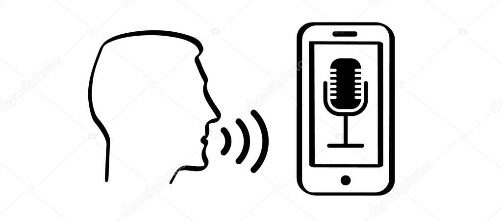 Microphone sound are transferring to cell phone, voice recording chart. Record. microphone, recording to mobile phone. Podcast soundwave social message. Audio sound wave. Rec icon