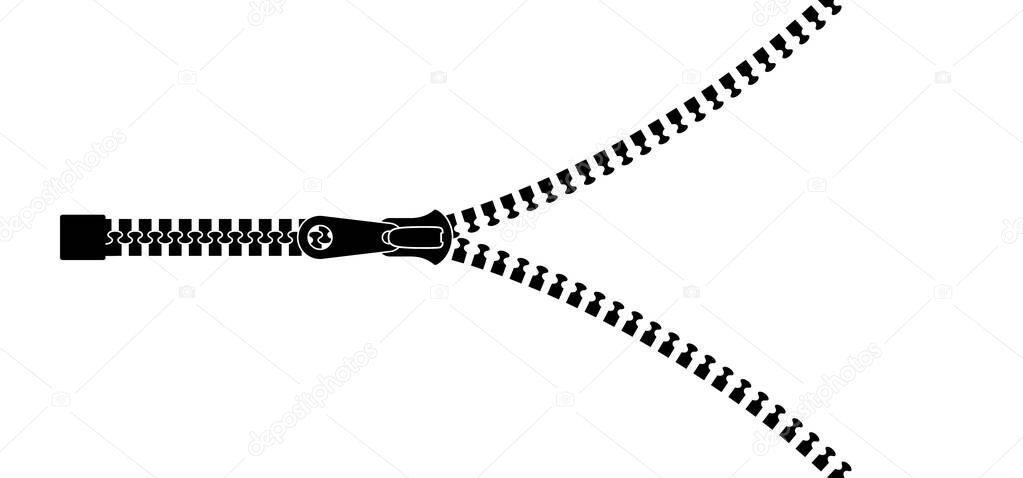 Cartoon zip fastener with zipper puller. Clasp for clothes. Clothing accessories and zip types. Zippers. Set of closed and open zip with fastener. Unzip, closed zipper locks. Sewing zip line icon.