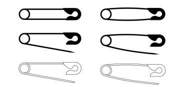 Safety pin. Opened and closed pins. pierced and clipping path sign. Vector safetypin icon. Open and close safety pins.Baby pin.