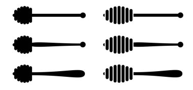 Tahta bal çubuğu, bal aygırı. Sağlıklı gıda ve diyet konsepti. Bal kaşığı logosu ya da ikonu. Arı kovanından, bal peteği.