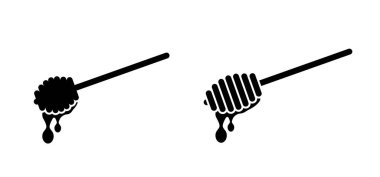 Tahta bal çubuğu, bal aygırı. Sağlıklı gıda ve diyet konsepti. Bal kaşığı logosu ya da ikonu. Arı kovanından, bal peteği.