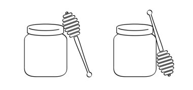 Tahta bal çubuğu, bal aygırı. Sağlıklı gıda ve diyet konsepti. Bal kaşığı logosu ya da ikonu. Arı kovanından, bal peteği. bal kabı veya bal kavanozu.