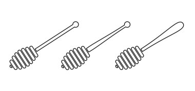 Tahta bal çubuğu, bal aygırı. Sağlıklı gıda ve diyet konsepti. Bal kaşığı logosu ya da ikonu. Arı kovanından, bal peteği.