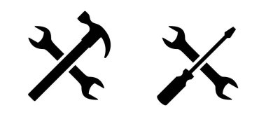 Dikkat, inşaat trafik işaretinin altında. Tokmak ya da çekiç simgesi. İngiliz anahtarı ve tornavida onarımı, işçi aletleri. Dikkat edin, girmeyin, devam ediyor. İmza tahtası. Giriş yok, dur.