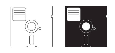 Cartoon disk floppy line pattern. Diskette or floppy disk is a storage medium used for data storage in a computer or pc. floppy disks of 1.44 MB or 720 kb (3.5 inch diskettes). ms dos format. clipart