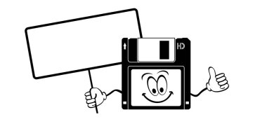 Cartoon disk floppy line pattern. Diskette or floppy disk is a storage medium used for data storage in a computer or pc. floppy disks of 1.44 MB or 720 kb (3.5 inch diskettes). ms dos format, 2HD. clipart