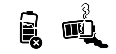 Boş alkalin, pil asidi, sızdıran piller. Elektriksel voltaj uyarısı. Tehlikeli batarya uyarı işareti ya da ikon. Batterie sızıntısı sembolü. Güvenlik, kırık eski pil. Zehirli gaz yok..