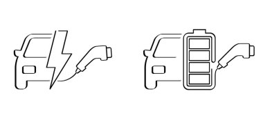 Her şarj konnektörü. Pompa istasyonu, araba ya da kablo prizleri. Batarya, elektrikli araç şarj istasyonu noktası. Araç prizleri ve prizler elektrikli arabalar için. Yükleme seviyesi yükleniyor