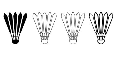 Badminton kortu ve raket için badminton mekiği. Raket sporu oyunu. Yazın ya da sahilde oynamak. Kapalı alan takım sporları. Shuttlecock top simgesi.