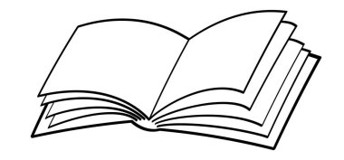 Çizgi roman açık kitap ve sayfalar. Eğitim konsepti. Çizgi çizme. Açık kitap tabelası. Kitapçı logosu. Uçan sayfalar. Dünya Kitap Günü.