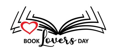 Kitap severler günü. Karikatür açık kitap ve aşk dolu sayfalar. Eğitim konsepti. Çizgi çizme. Açık kitap tabelası. Kitapçı logosu. Uçan sayfalar. 
