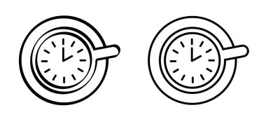 Çizgi roman deseni. Saat kahvesi ya da kahve saati. Kahve zamanı, mola ya da mola zamanı. Duraklat, esnek çalışma saatleri ya da çalışma saatleri. İş, yaşam dengesi kavramı.