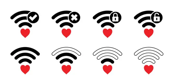 Cartoon Datum Herz Signal Ikone Der Liebesbeziehung Wifi Hotspot Signal — Stockvektor