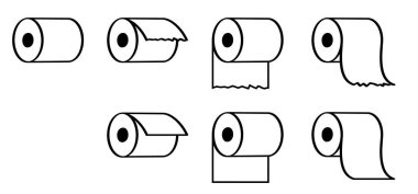 WC kağıdı ya da rulo şeklinde bir çizgi film. Tuvalet kağıdı rulosu. bant, doku simgesi. Kadın, erkek tuvaleti, banyo ya da mutfak logosu. Hijyen, lütfen tuvaleti temiz tut. Çizgi yuvarlanıyor