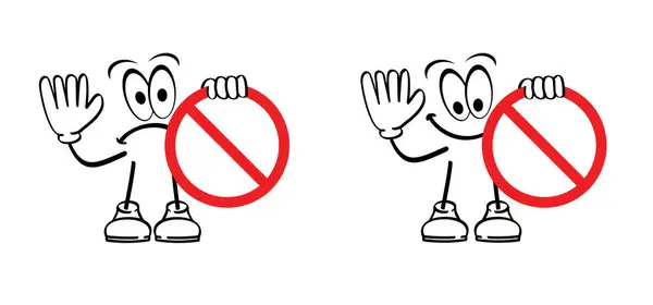 stock vector Comics types, cartoon mascot walkway or losed. Stop hand, halt allowed. Do not enter warning. Forbidden, caution stick figures man. No walking people zone. Clipart expressions. 