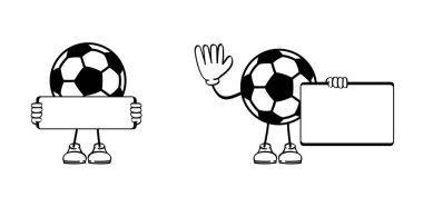 Comics, cartoon soccer ball mascot. Goal net. Soccer border on football grass field. Vector stadium, supporters. wk, ek sport finale, sports game. Street ball. Playground 2023, 2024, 2025. clipart