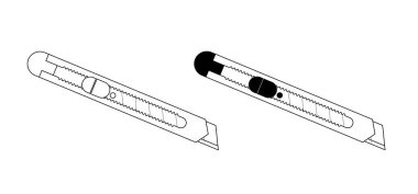 Break off knife. Cartoon cutter knives. retractable blade or knife. Paper or cardboard cutter. Work, school tools. break off blade concept. Utility knife or jackknife. Spare blade for cutter. 