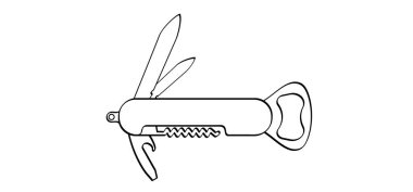 Garson bıçağı ya da şarap garsonu bıçağı. Kalem bıçağı ikonu. Tokalı bıçak işareti. Tirbuşon ya da şişe vidası, bıçak, testere ve tornavida. Çakı aleti. Şişe açacağını aç. Mutfak, bar ve restoran..