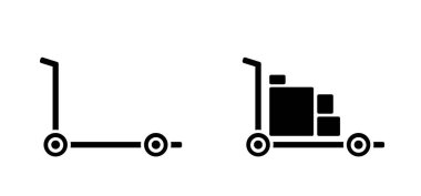 Ağır kaldırma, kargo boşaltma, kolay ulaşım ve depolama. El arabası ya da el arabası. Manüel taşınma kutuları için çizgi film endüstrisi aleti. Bagaj taşımacılığı. dergi, platform tramvayı