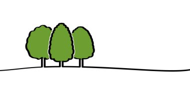 Üç ağaç, piknik konsepti. Hat düzeni. Orman ikonu. Tahta, kereste. Ağaçlar ve yapraklar. Tatil, tatil logosu. Yürüme alanı. Doğa rezervi işareti.