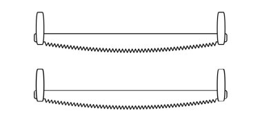 Çizgi film testeresi ya da testere. Marangozlar için el testeresi çizdim. Logoyu gördüm. Testereyi it ve çek.