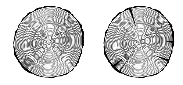 Çizgi film yıllık halkalar ya da büyüme halkaları çiziyor. Ormanların yok edilmesi. Ağaç ya da ağaç, halka şeklini kes. Yakacak odun için. Ağaç gövdesi yüzeyi ahşap desenli enine kesitli yuvarlak tahta parçası.