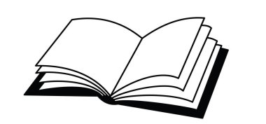 Çizgi roman açık kitap ve sayfalar. Eğitim konsepti. Çizgi çizme. Açık kitap tabelası. Kitapçı logosu. Uçan sayfalar. Dünya Kitap Günü.