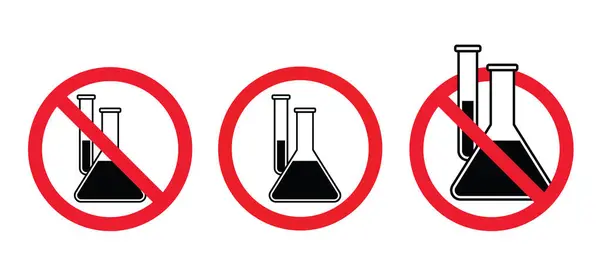 stock vector Chemistry, Chemical free, formula or laboratory sign.  Stop chemistry, forbidden signal with a chemical test, flask tube. No added preservatives,  artificial free food. No pfas or gmo substance .