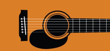 Guitar body, acoustic music. Acoustic guitar, six strings. World music day. Sound hole of acoustic string. Guitar terms - headstock, body, neck, bridge, fretboard, truss rod, pickguard. clipart