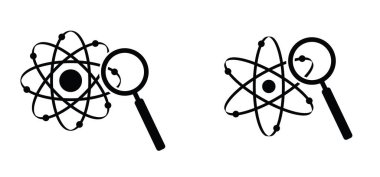 Atom molekül ikonu. Bilim sembolü. Nükleer enerji, bilimsel araştırma ve moleküler kimya. Atomik yapı, formül, elektron, proton, nötron, temel parçacık bir atomun çekirdeği.. 