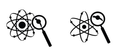 Atom molekül ikonu. Bilim sembolü. Nükleer enerji, bilimsel araştırma ve moleküler kimya. Atomik yapı, formül, elektron, proton, nötron, temel parçacık bir atomun çekirdeği.. 