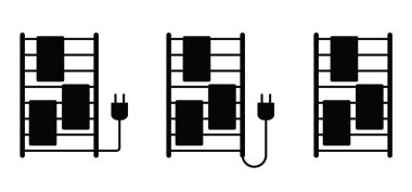 Banyo radyatörü elektrikli. Ev ısıtma radyatörü. Sıcak ısıtıcı. Akıllı tüketim, enerji kavramı. Havlu kurutma kaloriferi ve termostat. Ev ısıtmalı havlu seti.