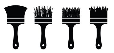 Çizgi film fırçası ya da fırça darbesiyle fırça. boya fırçası siluet simgesi. Siyah grunge boya fırçası logosu. Marangozluk aletleri